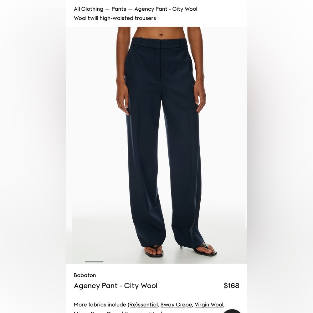Aritzia Babaton Agency Pant - City Wool
Wool twill high-waisted trousers
